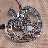 WYSIWYG 1pcs 61x53mm Antique Silver Color Flower Heart Charms Pendant For Jewelry Making DIY Jewelry Findings