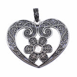 WYSIWYG 1pcs 61x53mm Antique Silver Color Flower Heart Charms Pendant For Jewelry Making DIY Jewelry Findings