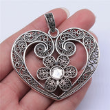 WYSIWYG 1pcs 61x53mm Antique Silver Color Flower Heart Charms Pendant For Jewelry Making DIY Jewelry Findings
