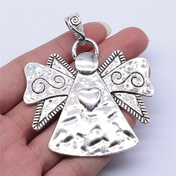 WYSIWYG 1pcs 62x59mm Antique Silver Color Heart Angel Charms Pendant For Jewelry Making DIY Jewelry Findings