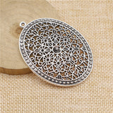 WYSIWYG 1pcs 64x46mm Big Oval Carved Filigree Charm Pendant Antique Silver Color Pendants Oval Flower Charm Pendant
