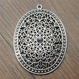 WYSIWYG 1pcs 64x46mm Big Oval Carved Filigree Charm Pendant Antique Silver Color Pendants Oval Flower Charm Pendant