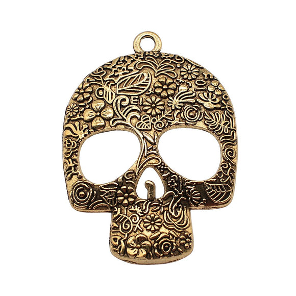 WYSIWYG 1pcs 66x49mm Big Skull Charm Large Skull Charm For Jewelry Making Big Flower Skull Pendants Charm 3 Colors