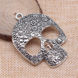 WYSIWYG 1pcs 66x49mm Big Skull Charm Large Skull Charm For Jewelry Making Big Flower Skull Pendants Charm 3 Colors