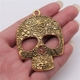 WYSIWYG 1pcs 66x49mm Big Skull Charm Large Skull Charm For Jewelry Making Big Flower Skull Pendants Charm 3 Colors