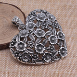 1pcs 67x58mm Antique Silver Color Hollow Flower Heart Charms Pendant For Jewelry Making DIY Jewelry Findings EF4002