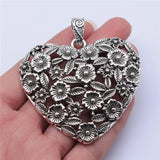 1pcs 67x58mm Antique Silver Color Hollow Flower Heart Charms Pendant For Jewelry Making DIY Jewelry Findings EF4002