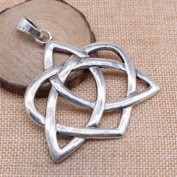 WYSIWYG 1pcs 67x66mm Big Heart Triquetra Symbol Charms Antique Silver Color Pendant Charms Jewelry Findings For Jewelry Making