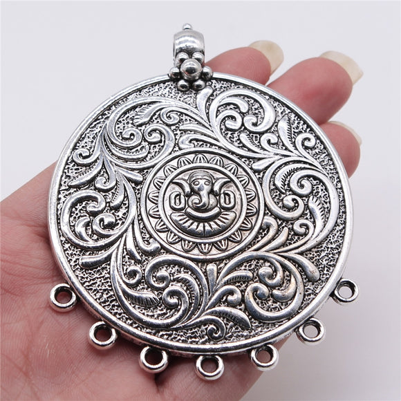 WYSIWYG 1pcs 69x86mm Carved Lucky Cloud Elephant Idol Pendant Charms Antique Silver Color For Jewelry Making Jewelry Findings