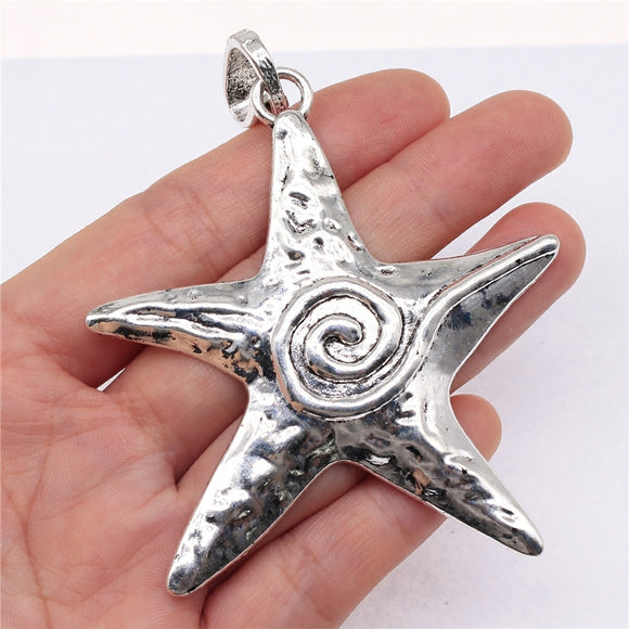 WYSIWYG 1pcs 70x66mm Antique Silver Color Starfish Charms Pendant For Jewelry Making