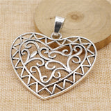 WYSIWYG 1pcs 72x65mm Carved Heart Charms For Jewelry Making Antique Silver Color Charm Pendant Jewelry Accessories