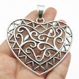 WYSIWYG 1pcs 72x65mm Carved Heart Charms For Jewelry Making Antique Silver Color Charm Pendant Jewelry Accessories