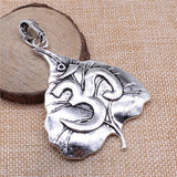 WYSIWYG 1pcs 74x56mm Buddhism Charm Antique Silver Color Om Yoga Symbol Charms Pendants Large Bodhi Leaf Charm