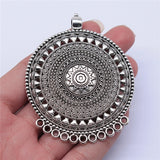 WYSIWYG 1pcs 74x60mm Antique Silver Color Carved Round Necklace Connector Charms Pendant For DIY Jewelry Findings