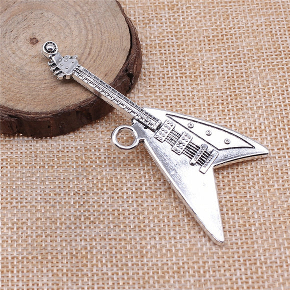 WYSIWYG 1pcs 77x32mm Musical Instruments Guitar Charm For Jewelry Making Electric Guitar Pendants Charm Guitar