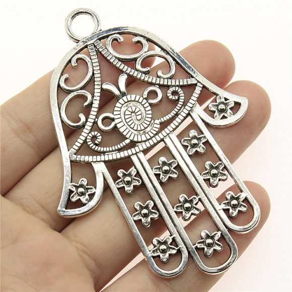 WYSIWYG 1pcs 85x62mm Hamsa Hand Charm With Flowers Big Flowers Hand Charms Large Hollow Flowers Lufthansa Hamsa Hand Charms EF3813