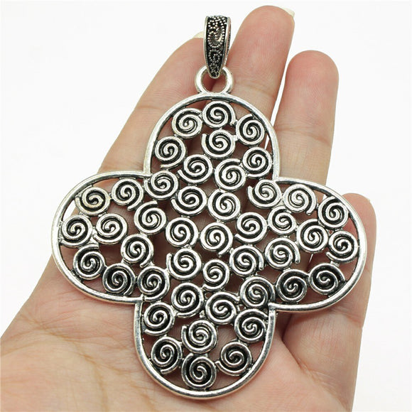 WYSIWYG 1pcs 85x68mm Spiral Flowers Charms For Jewelry Making Antique Silver Color Charm Pendant Jewelry Accessories