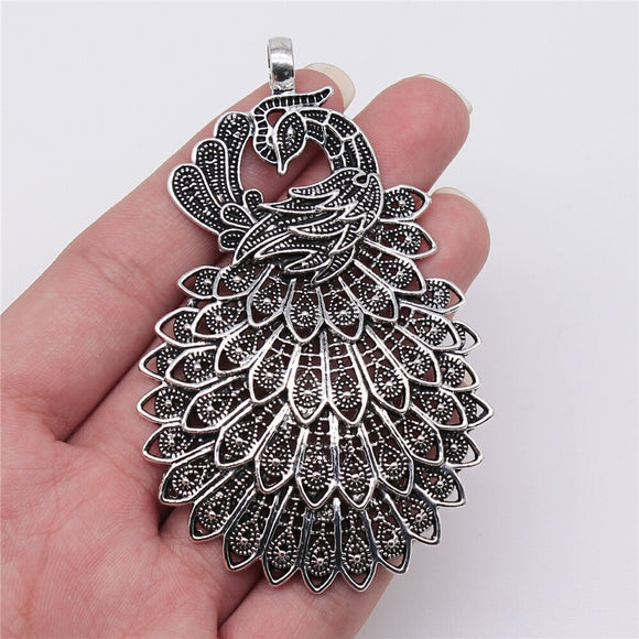 WYSIWYG 1pcs 86x53mm/56x79mm Antique Silver Color Big Peacock Charms Pendant For Jewelry Making DIY Jewelry Findings