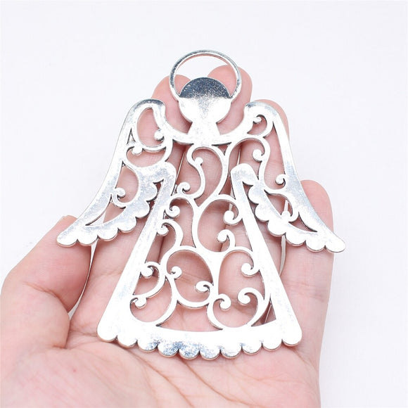 WYSIWYG 1pcs 89x80mm Antique Silver Color Oversized Angel Charms For Jewelry Making
