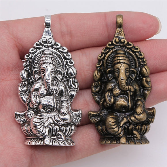 WYSIWYG 1pcs Charms Buddha Ganesha Elephant 62x32mm Antique Making Pendant Fit Vintage Tibetan Silver Color DIY Findings Jewelry