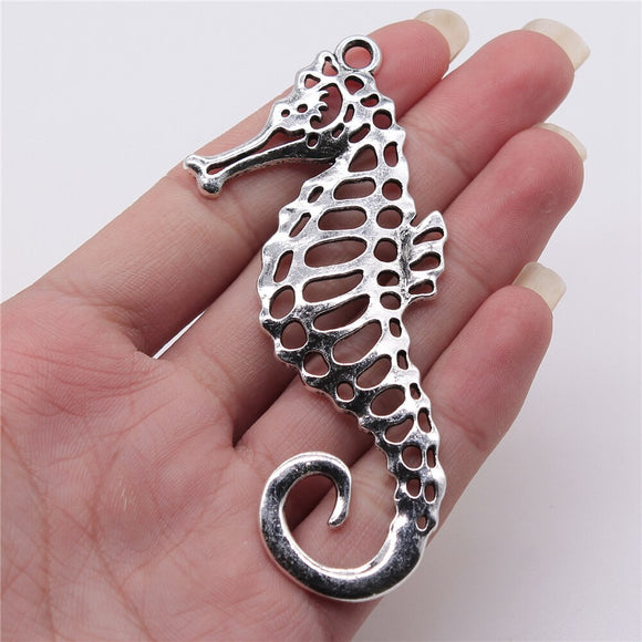 WYSIWYG 1pcs Charms Hippocampus 40x90mm Antique Silver Color Pendant Hippocampus Charms For Jewelry Making Jewelry Findings