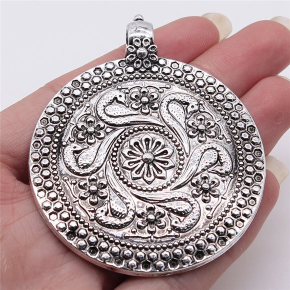 WYSIWYG 1pcs/lot Jewelry Making Diy Handmade Craft Charms Antique Silver Color 59x71mm Caved Phoenix Large Pendant Pendant