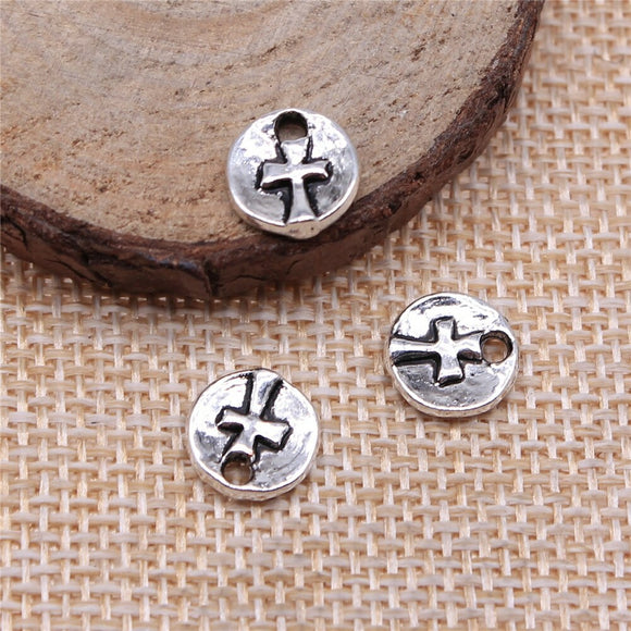 20pcs 10x10mm Antique Silver Color Round Cross Tag Charms Pendant For Jewelry Making DIY Jewelry Findings ef3546