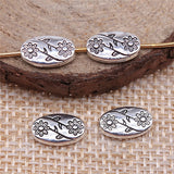 20pcs 10x6x3mm Flower Charms Beads Antique Silver Color Oval Flower Charms Beads Flower Oval Small Hole Spacers Beads EF3727
