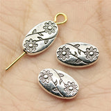 20pcs 10x6x3mm Flower Charms Beads Antique Silver Color Oval Flower Charms Beads Flower Oval Small Hole Spacers Beads EF3727