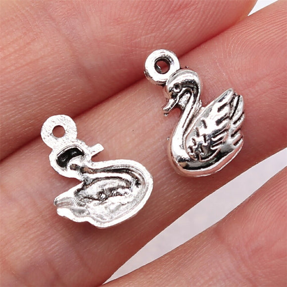 WYSIWYG 20pcs 11x14mm Swan Pendant Charms Antique Silver Color For Jewelry Making Zinc Alloy Jewelry Findings