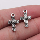 WYSIWYG 20pcs 11x18mm Charms Flower Cross Antique Silver Color Alloy DIY Jewelry Making Accessories
