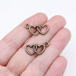 WYSIWYG 20pcs 11x21mm Antique Silver Color Heart To Heart Charms For Jewelry Making