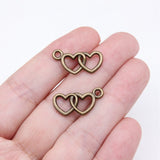 WYSIWYG 20pcs 11x21mm Antique Silver Color Heart To Heart Charms For Jewelry Making