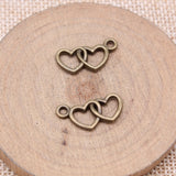 WYSIWYG 20pcs 11x21mm Antique Silver Color Heart To Heart Charms For Jewelry Making