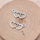 WYSIWYG 20pcs 11x21mm Antique Silver Color Heart To Heart Charms For Jewelry Making
