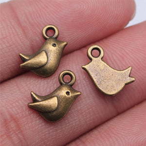 WYSIWYG 20pcs 11x8mm Tiny Bird Charm Cute Bird Charms For Jewelry Making Antique Silver Color Bird Charms
