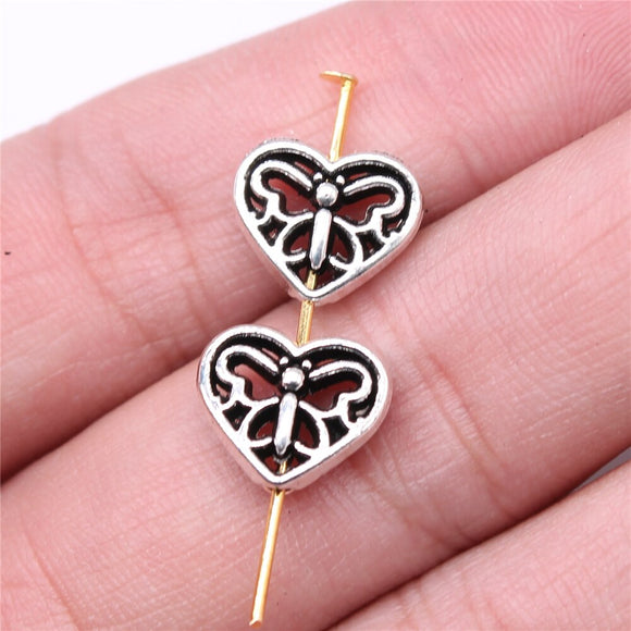 WYSIWYG 20pcs 12x10mm Heart Butterfly Bead Charms For Jewelry Making DIY Bracelet Making Antique Silver Color