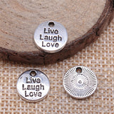 WYSIWYG 20pcs 12x12mm Antique Silver Color Live Laugh Love Handmade Charms Pendant DIY For Bracelet Necklace
