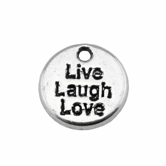 WYSIWYG 20pcs 12x12mm Antique Silver Color Live Laugh Love Handmade Charms Pendant DIY For Bracelet Necklace