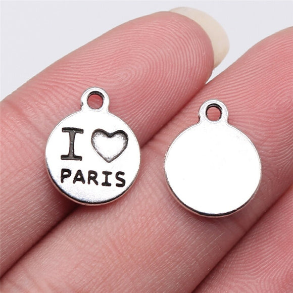 WYSIWYG 20pcs 12x12mm I Love Paris Pendant Charms Antique Silver Color For Jewelry Making Zinc Alloy Jewelry Findings