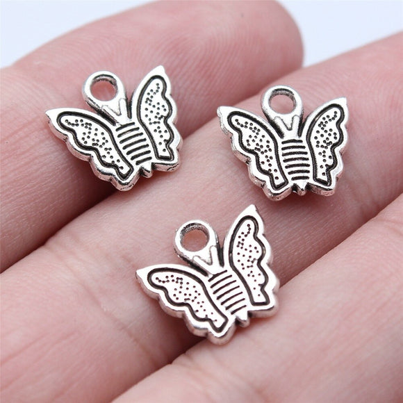 WYSIWYG 20pcs 12x13mm Antique Silver Color Butterfly Charms Pendant For DIY Jewelry Making Handmade Jewelry Craft Findings