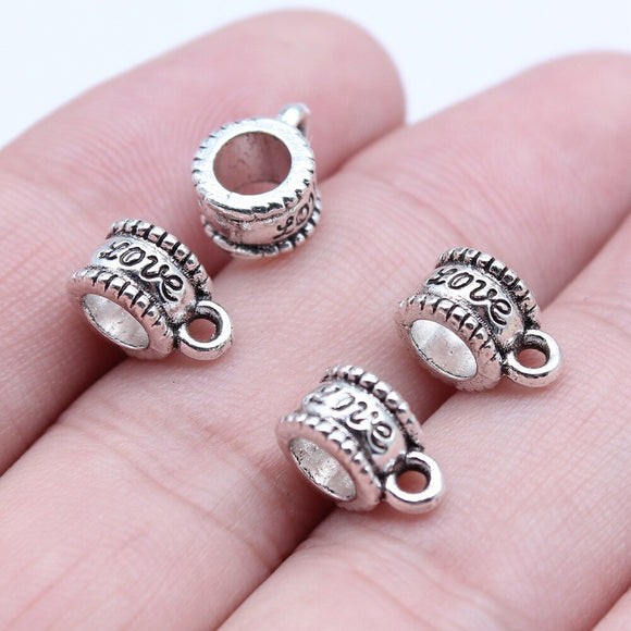 WYSIWYG 20pcs 12x8x5mm Carved Love Bails Beads Charms Antique Silver Color Jewelry Findings Jewelry Accessories