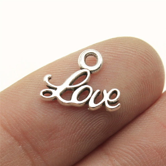 WYSIWYG 20pcs 13x10mm Antique Silver Color Love Word Charm Small Word Love Charm Tiny Love Charm For Jewelry Making