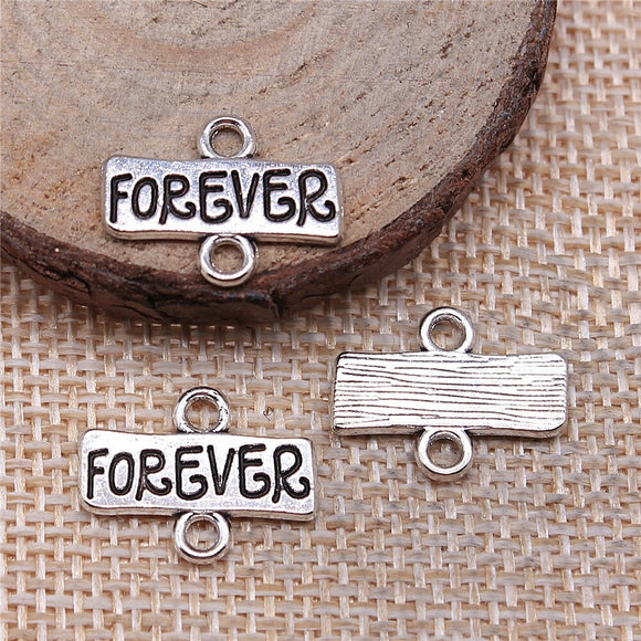 WYSIWYG 20pcs 13x17mm Forever Plate Connector Charms Antique Silver Color For Jewelry Making Charms Pendant Jewelry Findings