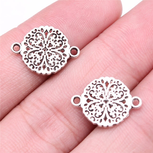 WYSIWYG 20pcs 13x18mm Flower Connector Charms Antique Silver Color For Jewelry Making Charms Pendant DIY Jewelry Findings