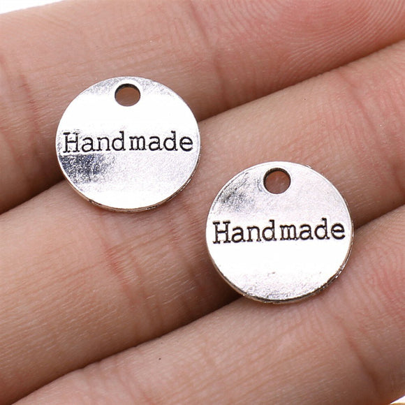 WYSIWYG 20pcs 14mm Charms Round Handmade Plate Antique Silver Color Pendant Round Handmade Plate Charms Jewelry Findings