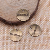 WYSIWYG 20pcs 14mm Charms Round Handmade Plate Antique Silver Color Pendant Round Handmade Plate Charms Jewelry Findings