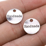 WYSIWYG 20pcs 14mm Charms Round Handmade Plate Antique Silver Color Pendant Round Handmade Plate Charms Jewelry Findings