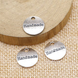 WYSIWYG 20pcs 14mm Charms Round Handmade Plate Antique Silver Color Pendant Round Handmade Plate Charms Jewelry Findings