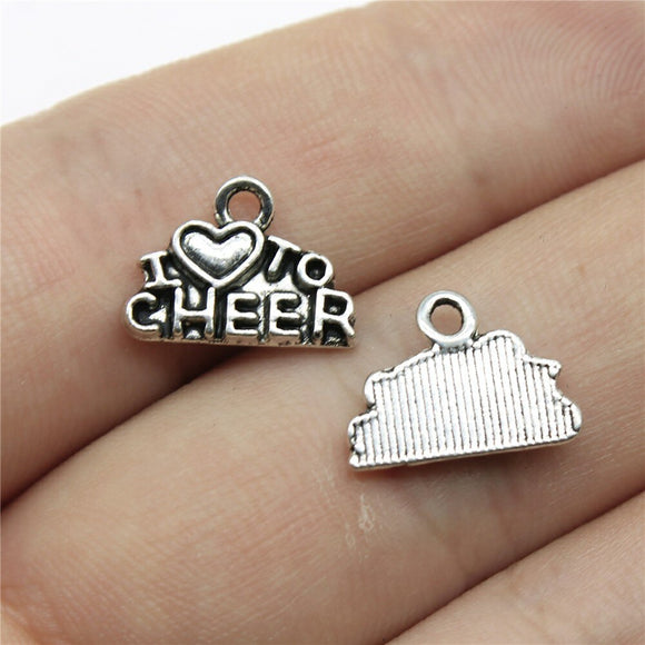 WYSIWYG 20pcs 14x10mm I Love To Cheer Charms For Jewelry Making Antique Silver Color Charm Pendant Jewelry Accessories
